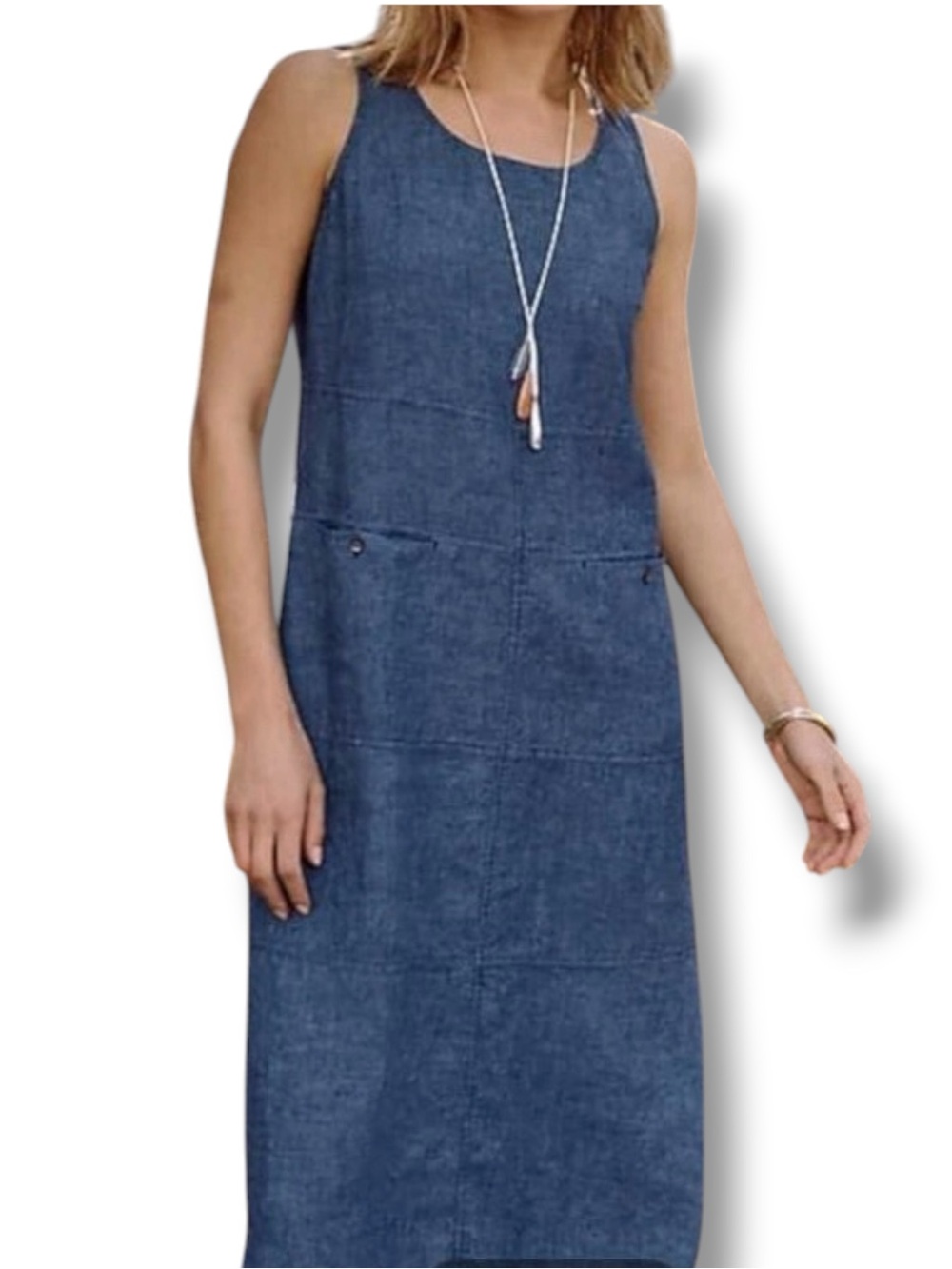 Pure Jill Seamed Linen Dress from J.Jill in Deep River Heather Blue Size Medium